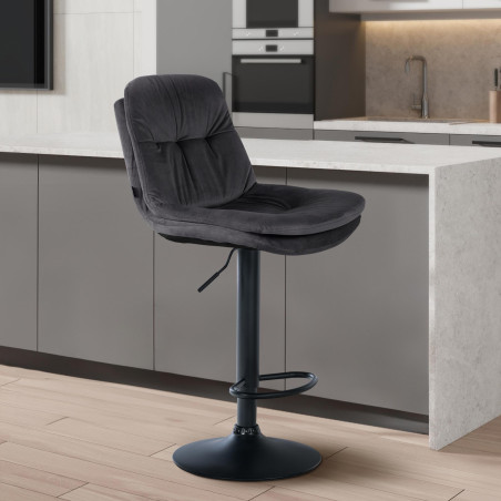 Tabouret de bar Laurel en velours noir gris foncé