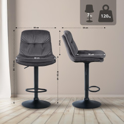 Tabouret de bar Laurel en velours noir gris foncé