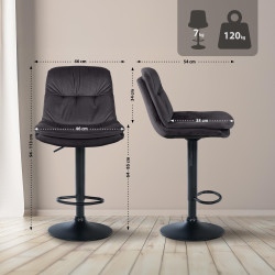 Tabouret de bar Laurel velours noir noir