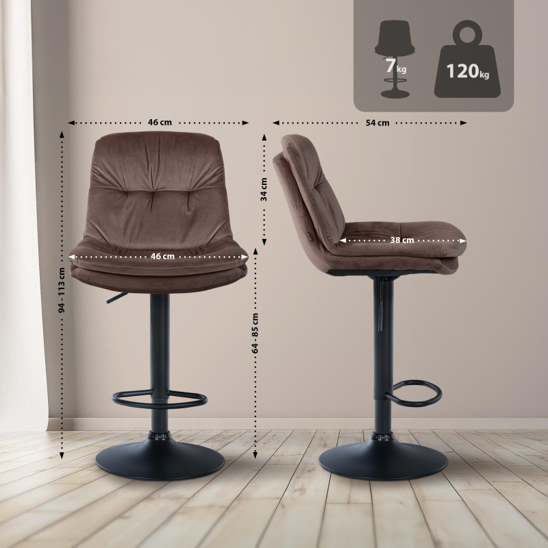 Tabouret de bar Laurel velours noir marron