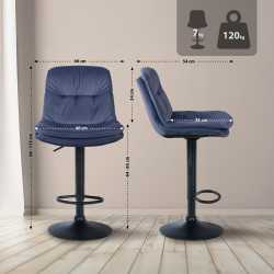 Tabouret de bar Laurel en velours noir bleu