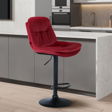 Tabouret de bar Laurel velours noir rouge