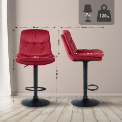 Tabouret de bar Laurel velours noir rouge