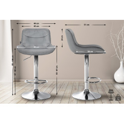 Lot de 2 tabourets de bar Vonore velours chrome
