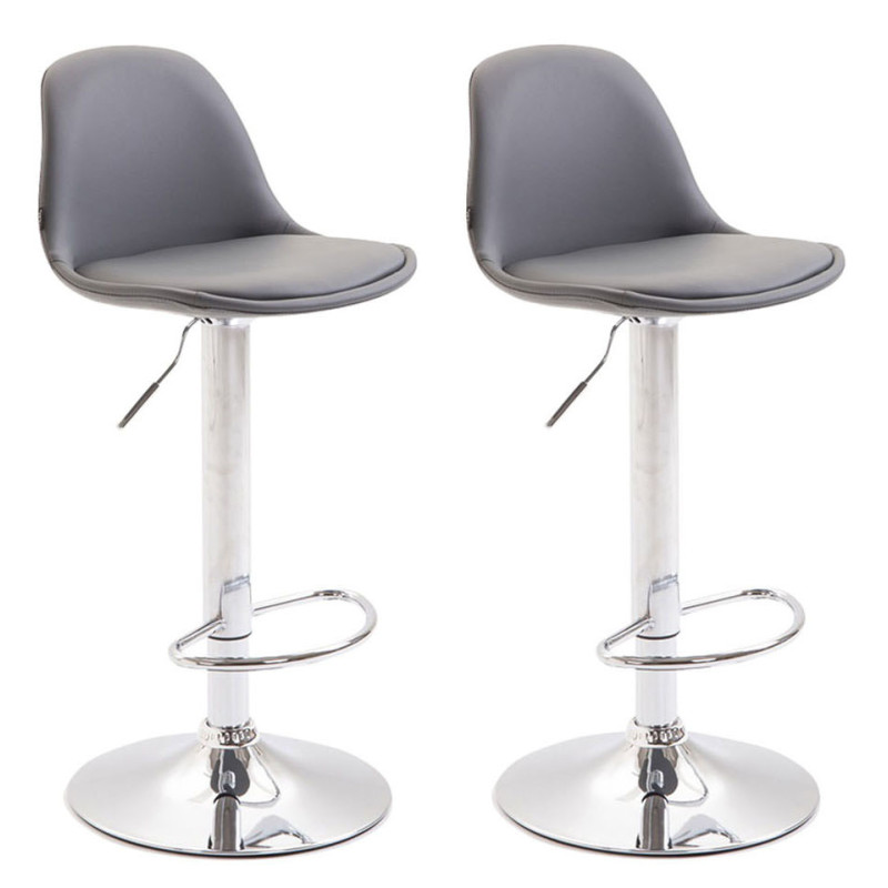 Lot de 2 tabourets de bar Kiel entièrement rembourrés en similicuir gris chrome