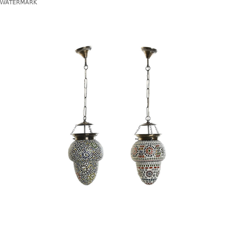 Suspension DKD Home Decor Verre Métal Multicouleur 25 W 20 x 20 x 28 cm (2 Unités) Suspension DKD Home Decor Verre Métal Multicouleur 25 W 20 x 20 x 28 cm (2 Unités)