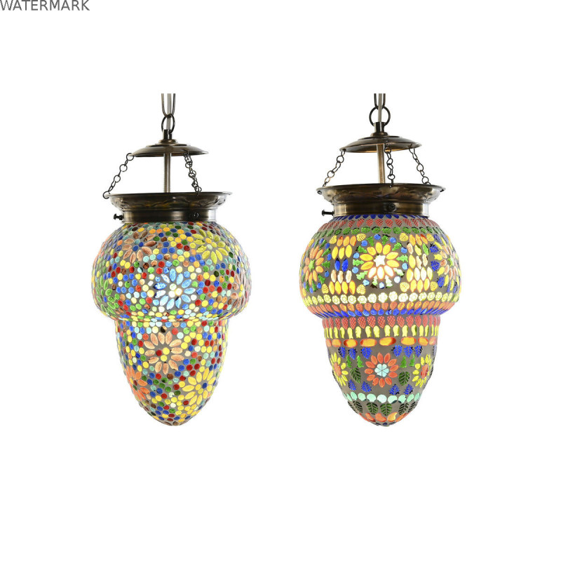 Suspension DKD Home Decor Verre Métal Multicouleur 25 W 20 x 20 x 28 cm (2 Unités)