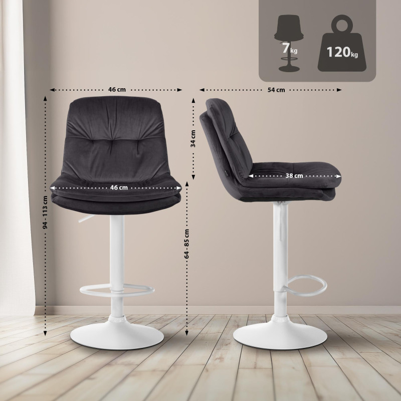 Tabouret de bar en velours Laurel, blanc noir