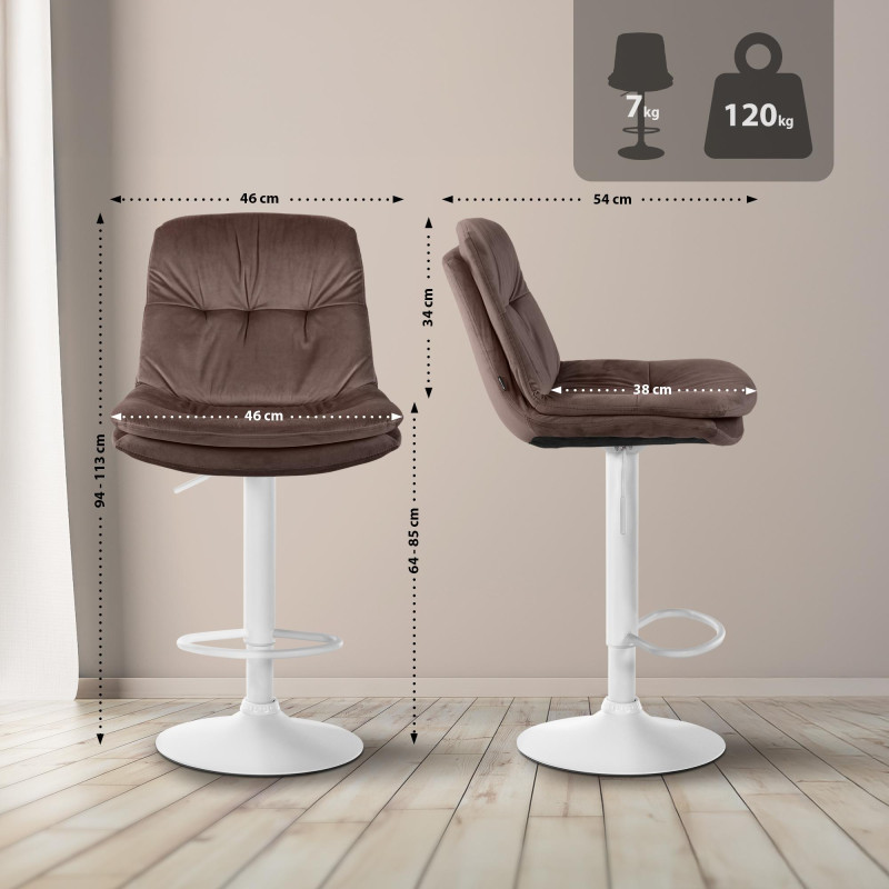 Tabouret de bar Laurel velours blanc marron