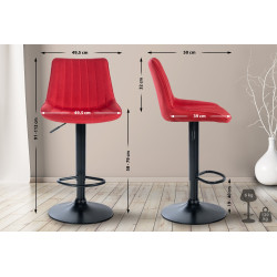 Lot de 2 tabourets de bar Toni, en tissu, noirs rouge