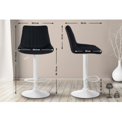 Ensemble de 2 tabourets de bar Toni, tissu blanc noir
