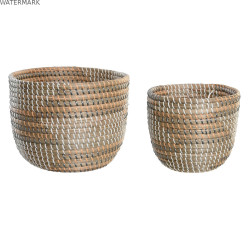 Set de basket DKD Home Decor 28 x 28 x 22 cm Tropical Herbier marin