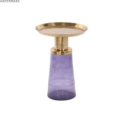 Table d'appoint DKD Home Decor 37 x 37 x 50 cm Verre Bleu Doré Fer