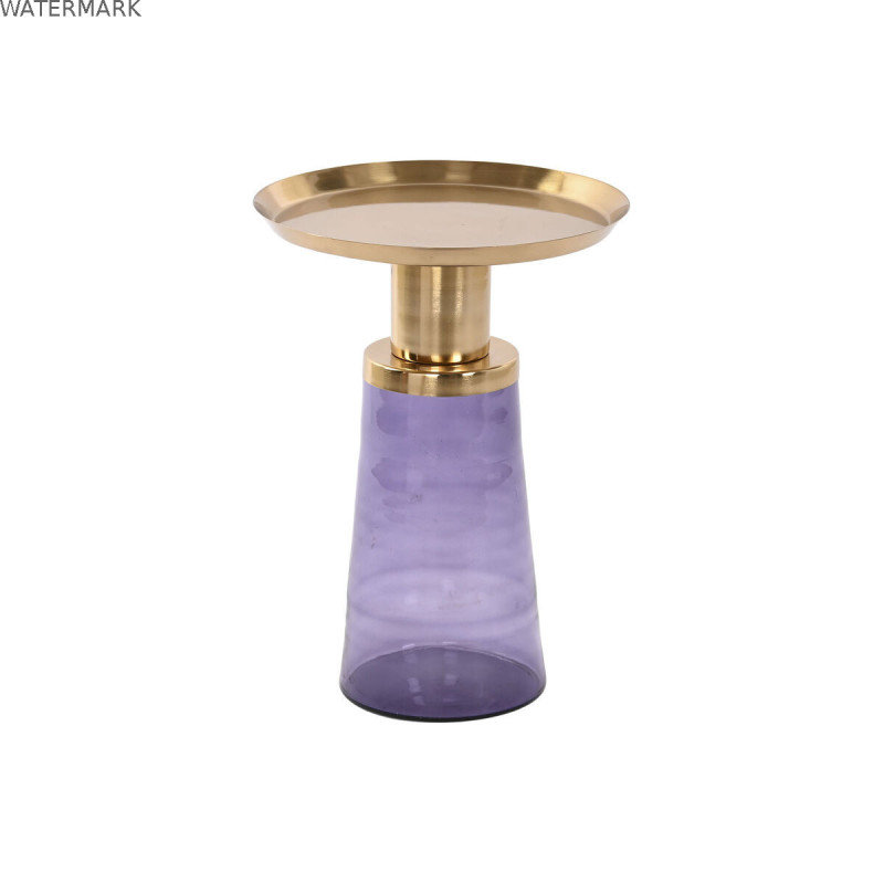 Table d'appoint DKD Home Decor 37 x 37 x 50 cm Verre Bleu Doré Fer