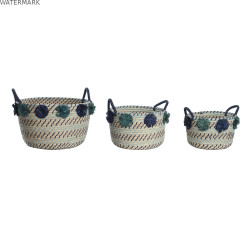 Set de basket DKD Home Decor 46 x 44 x 34 cm Pompons polypropylène Herbier marin