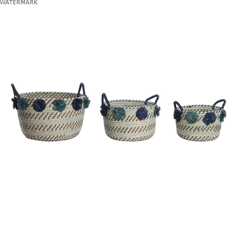 Set de basket DKD Home Decor 46 x 44 x 34 cm Pompons polypropylène Herbier marin Set de basket DKD Home Decor 46 x 44 x 34 cm Pompons polypropylène Herbier marin