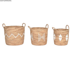 Set de basket DKD Home Decor Blanc Naturel Corde Herbier marin Boho 46 x 46 x 48 cm