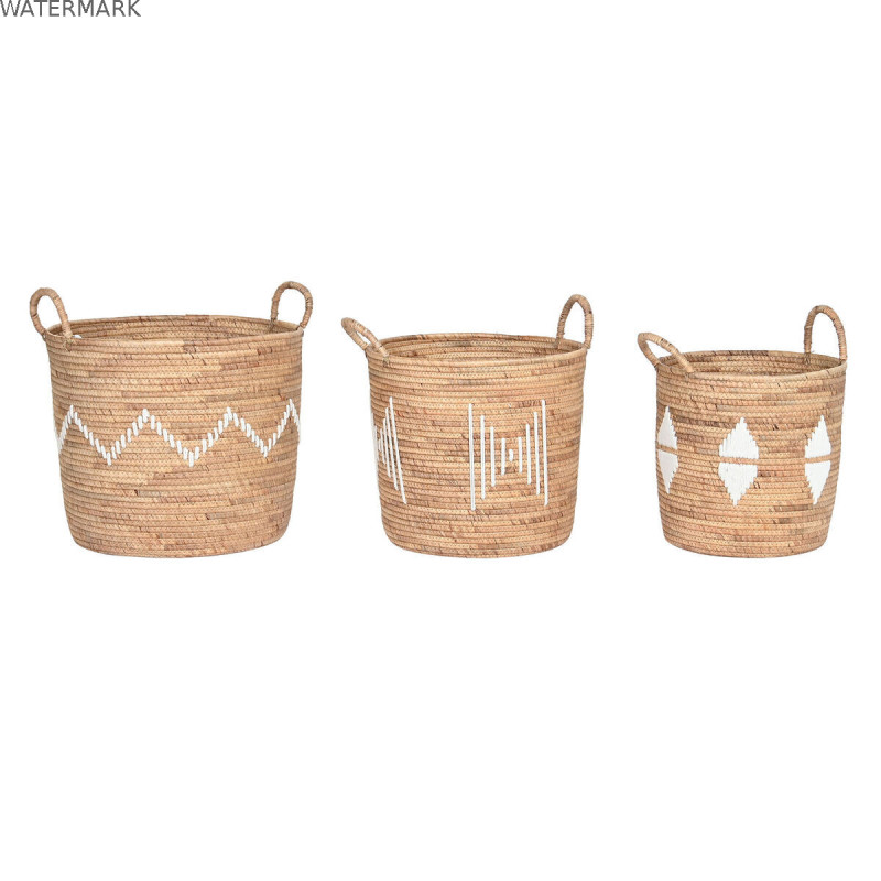 Set de basket DKD Home Decor Blanc Naturel Corde Herbier marin Boho 46 x 46 x 48 cm