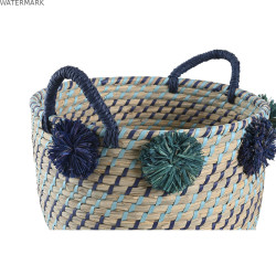 Set de basket DKD Home Decor 46 x 44 x 34 cm Pompons polypropylène Herbier marin