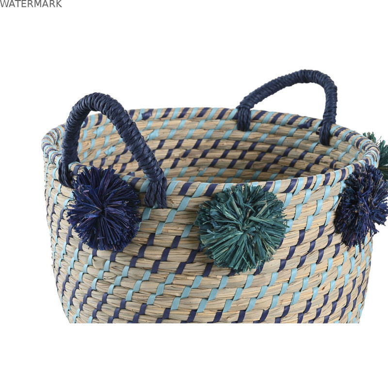 Set de basket DKD Home Decor 46 x 44 x 34 cm Pompons polypropylène Herbier marin