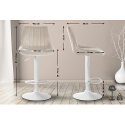Set de 2 Taburetes de bar Toni en terciopelo Crema,Metal blanco mate