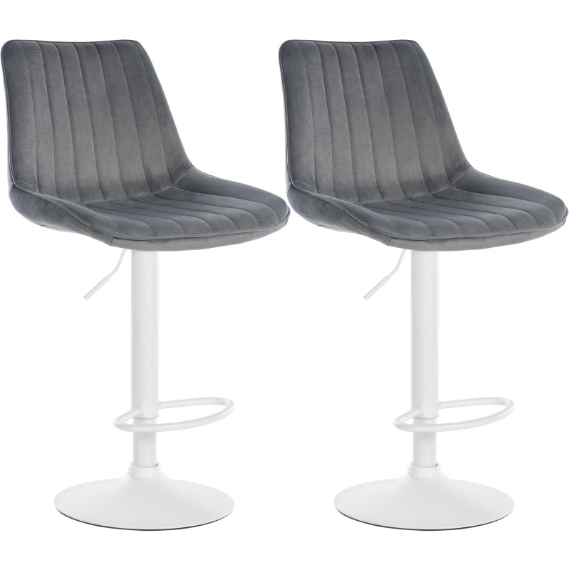 Lot de 2 tabourets de bar Toni velours blanc gris foncé