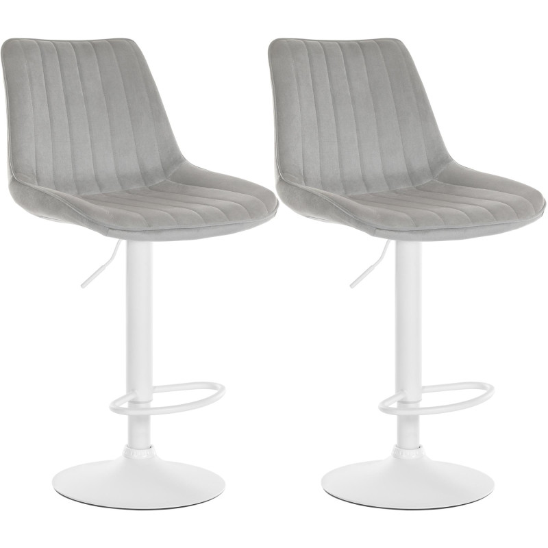 Lot de 2 tabourets de bar Toni velours blanc gris
