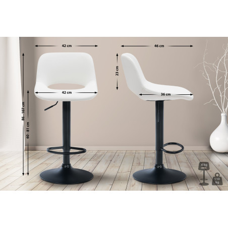 Tabouret de bar Camden, similicuir noir blanc