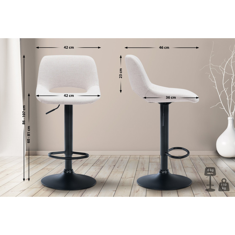 Tabouret de bar Camden, tissu noir crème
