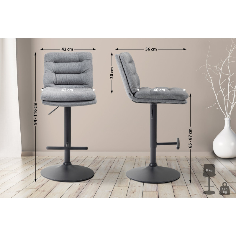 Lot de 2 tabourets de bar en tissu Damar noir