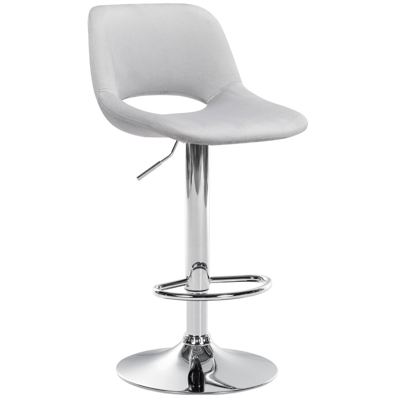 Tabouret de bar Camden, velours, chrome gris clair