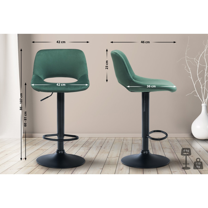 Tabouret de bar Camden velours noir vert