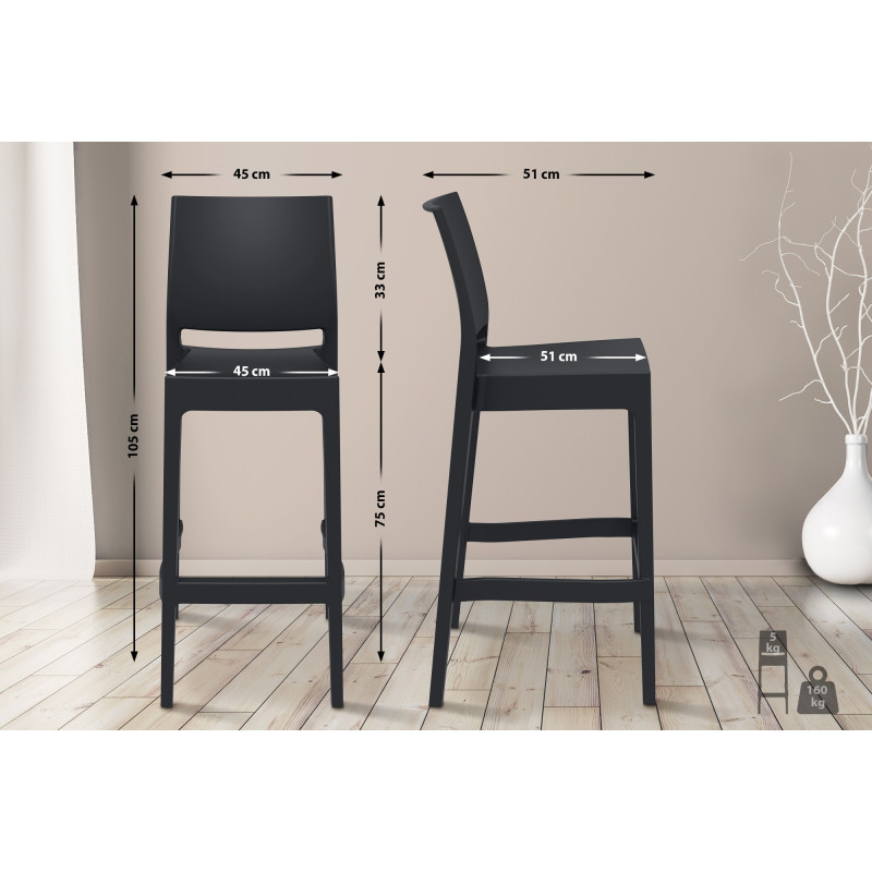 Ensemble de 2 tabourets de bar Maya noir