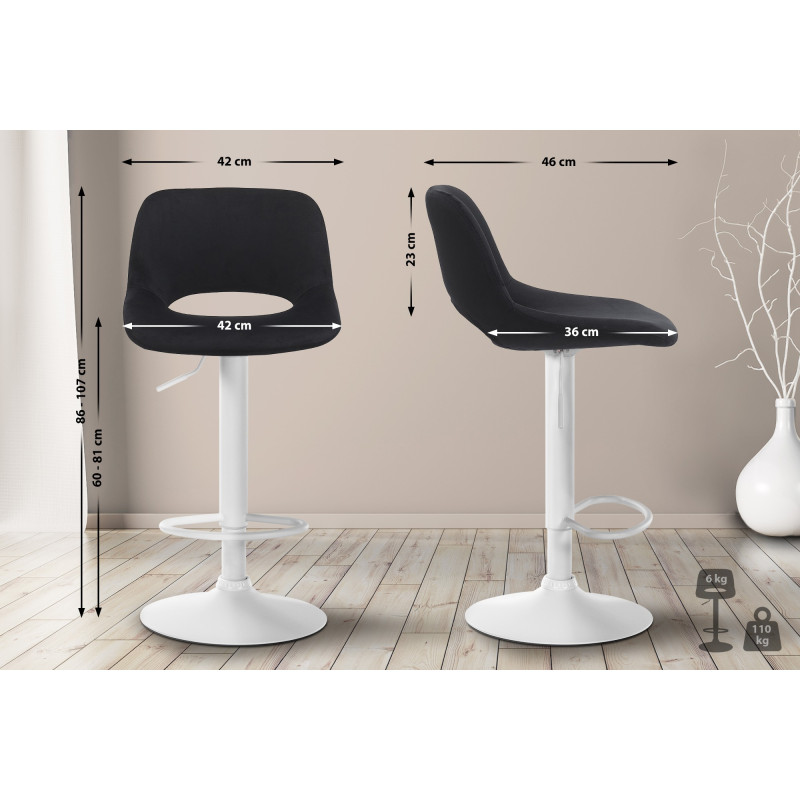 Tabouret de bar Camden en velours blanc noir