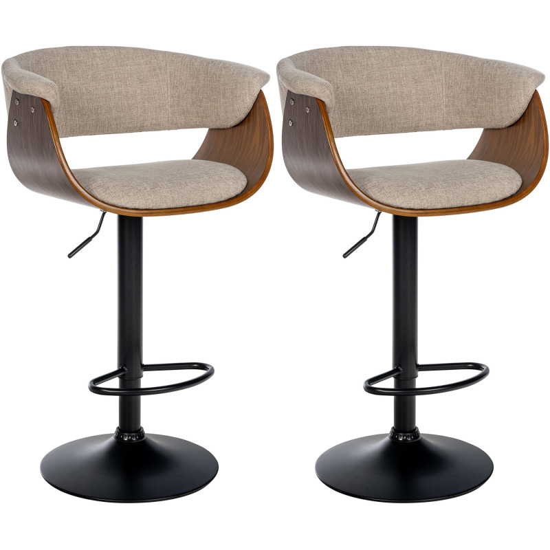 Set de 2 Taburetes de bar Vestal Nogal/crema,Tela