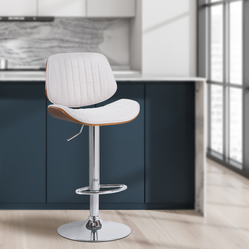 Lot de 2 tabourets de bar Clawson en tissu chromé noyer/crème