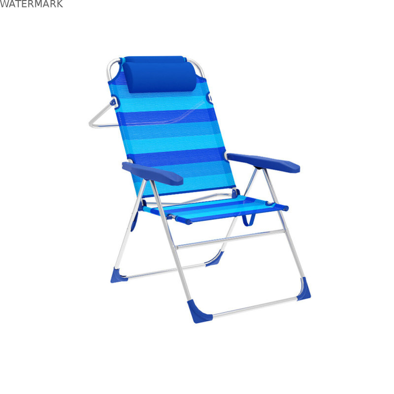 Marbueno Chaise Pliante 5 Positions Aluminium avec Coussin Rayures Bleues Plage et Piscine 67X66X99 cm 10246