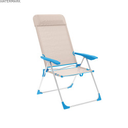 "Marbueno Chaise Pliante 5 Positions Aluminium avec Coussin Beige/Bleu Plage et Piscine 69X58X109 cm 10175"