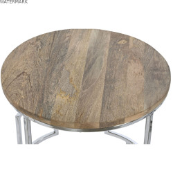 Jeu de 3 tables Home ESPRIT Marron Argenté Naturel Acier Bois de manguier 49,5 x 49,5 x 62 cm