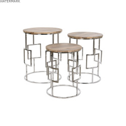 Jeu de 3 tables Home ESPRIT Marron Argenté Naturel Acier Bois de manguier 49,5 x 49,5 x 62 cm