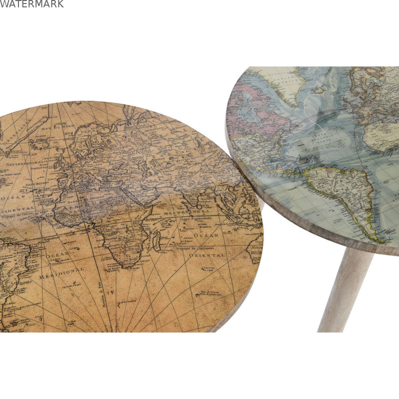 Table d'appoint Home ESPRIT Blanc Marron Clair Bois de manguier 40 x 40 x 47,5 cm (2 Unités)