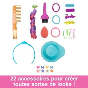 Barbie - Ultra Chevelure - Tete a Coiffer brune frisée meches arc-en-ciel - Poupée Mannequin - 3 ans et + - BARBIE - HMD79 - POU