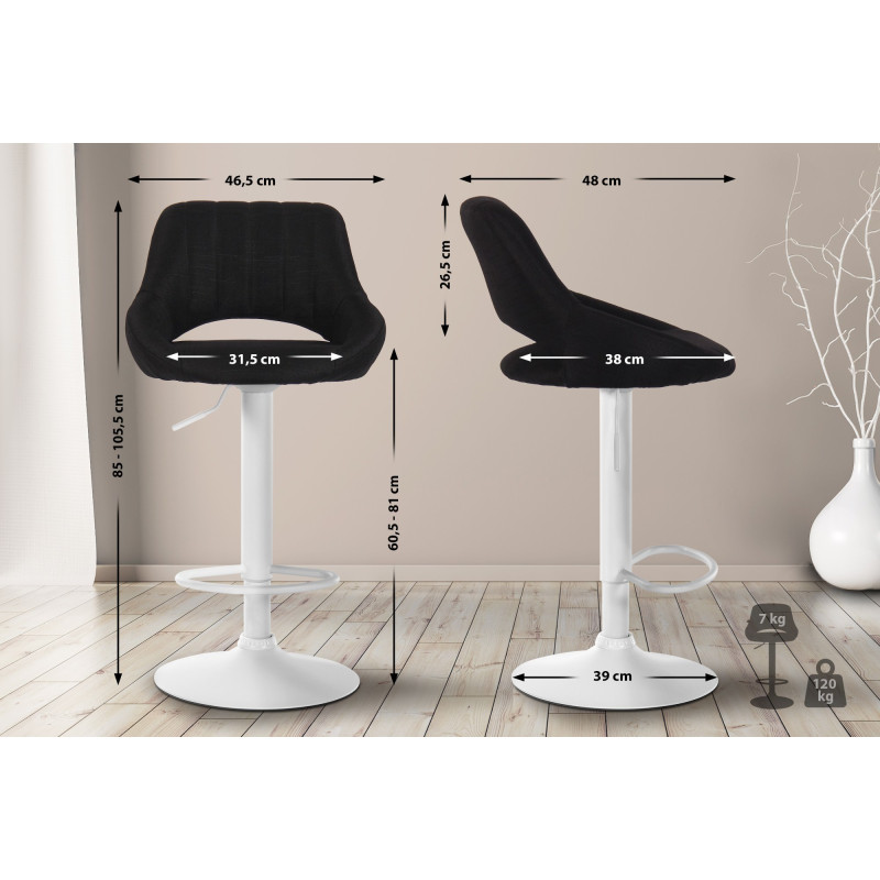 Ensemble de 2 tabourets de bar Milet en tissu W noir