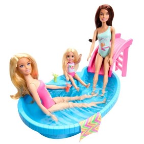 Barbie - Poupée et accessoires - Coffret poupée blonde avec piscine