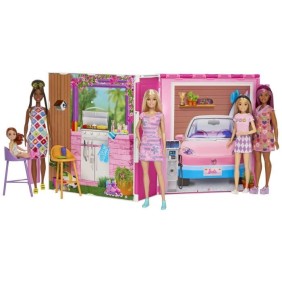 Barbie - Maison de vacances - Coffret et poupée, 4 zones et 11 accessoires