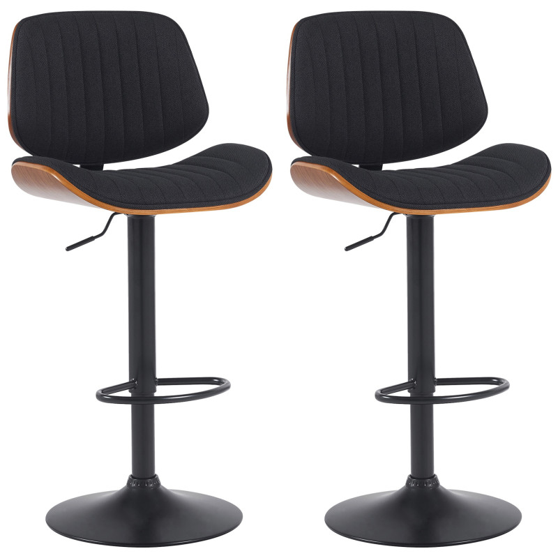 Ensemble de 2 tabourets de bar Clawson en tissu noir noyer/noir