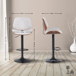 Tabouret de bar Clawson, tissu noir noix/crème