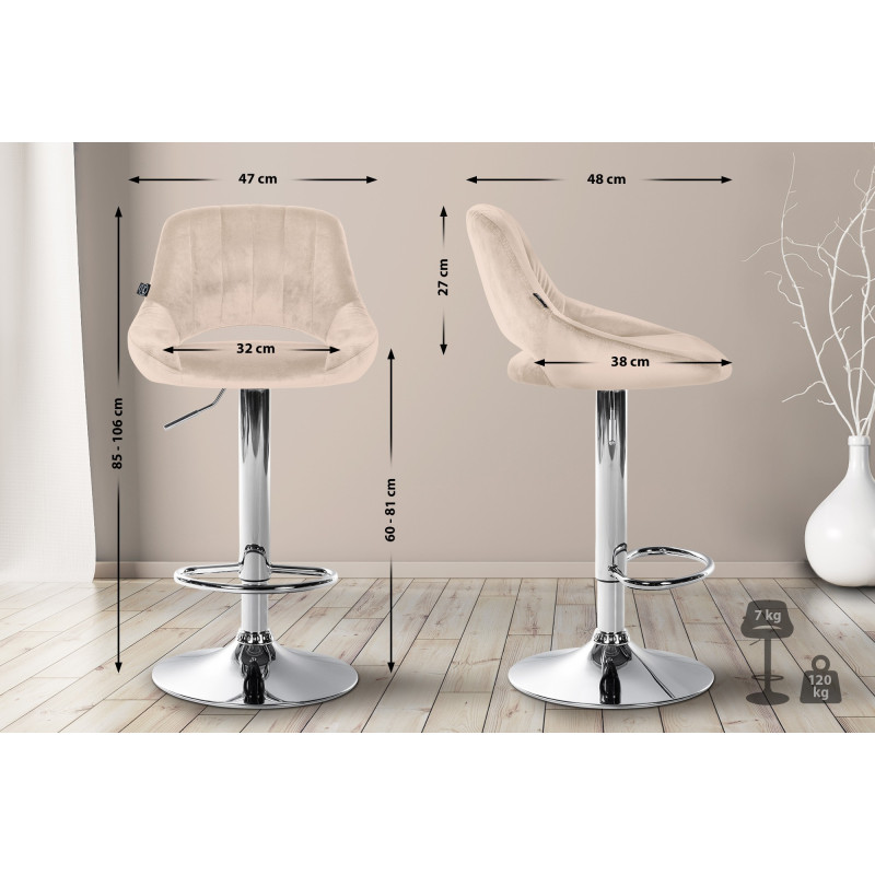 Lot de 2 tabourets de bar Milet velours C crème
