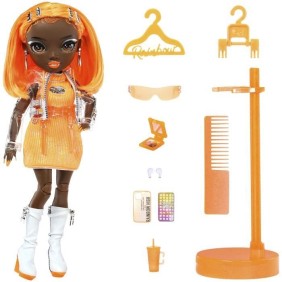 Rainbow High S23 Fashion Doll - Poupée 27 cm Michelle St Charles (Orange Fluo) - 1 tenue, 1 paire de chaussures et des accessoir