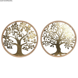 Décoration murale Home ESPRIT Doré Naturel Arbre Cottage 60 x 1,5 x 60 cm (2 Unités)